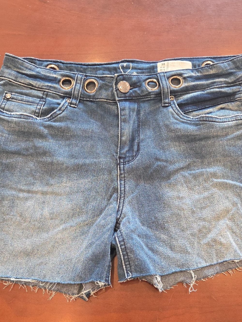 Women’s Blue Denim Jean Shorts with Grommet Waist